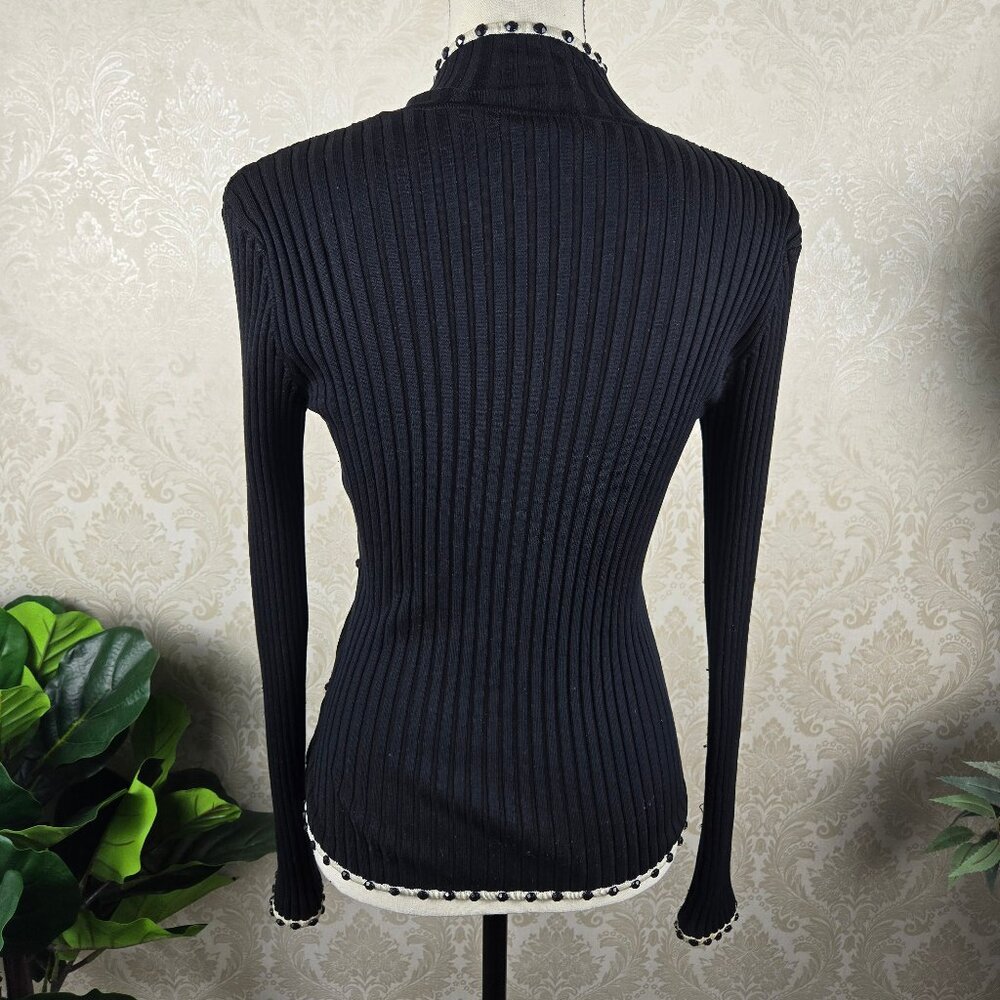 Cache Size Small Black Cream Zip Front Cardigan B… - image 8